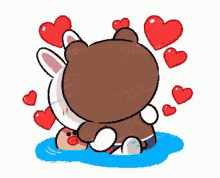 brown and kony pool play cute hearts kiss