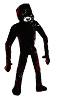 a cartoon character with a big eye is standing on a white background