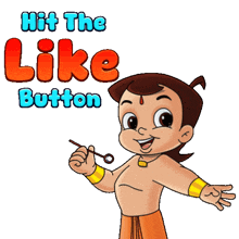 a cartoon character with the words hit the like button on the bottom
