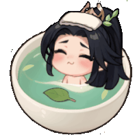 a little girl is taking a bath in a bowl of water