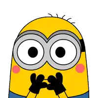 a cartoon of a yellow minion with big eyes covering his mouth with his hands