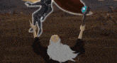 two cartoon characters are flying through the air