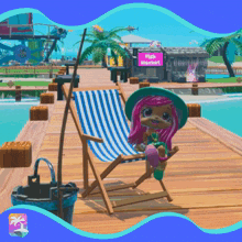 a doll is sitting in a chair with a sign that says fish market