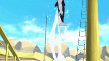 a whale is jumping out of the water in a cartoon