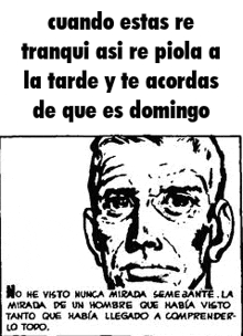 a black and white drawing of a man 's face with a quote in spanish