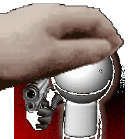 a pixel art of a person holding a gun in their hand