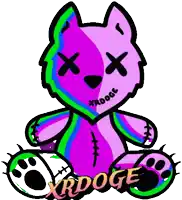 a cartoon drawing of a dead teddy bear with the word xrdoge on it