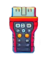 a cartoon drawing of a red and black remote control with buttons .