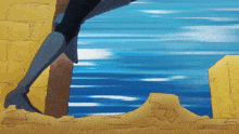a cartoon drawing of a person standing next to a wall