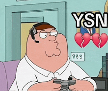 a cartoon of peter griffin playing a video game with the word ysn above him