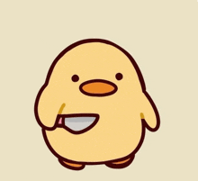 a cartoon duck holding a knife in its mouth