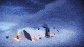 a cartoon character is standing in the middle of a cloud