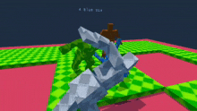 a screenshot of a video game with a blue guy in the background