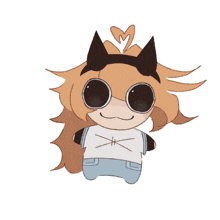 a drawing of a stuffed animal with big eyes and a heart on her head