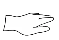 a black and white drawing of a hand reaching out .