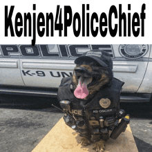 a police dog named k9 oscar is standing in front of a police vehicle