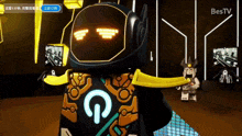 a lego robot with a yellow cape and a yellow g on the back