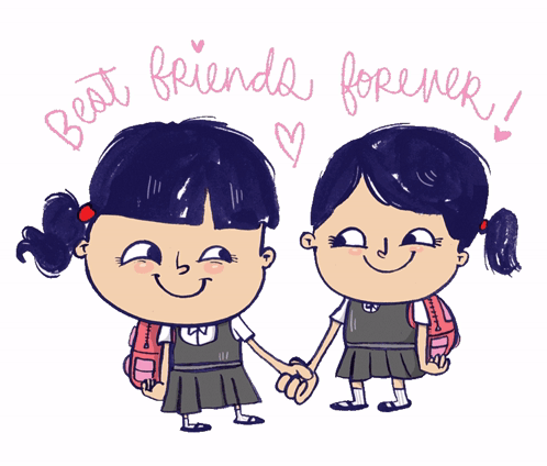 cartoon best friends holding hands
