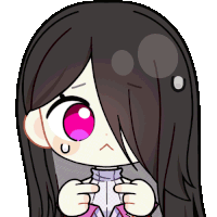 a cartoon of a girl with long hair and pink eyes