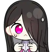 a cartoon of a girl with long hair and pink eyes
