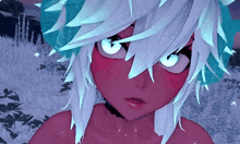 a close up of a cartoon character with glowing eyes