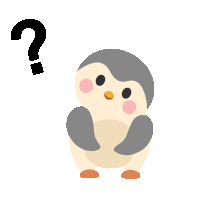 a penguin standing next to a question mark on a white background