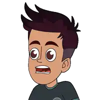 a cartoon boy with a black shirt is making a funny face