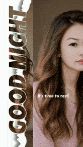 a picture of a woman with long hair and the words good night