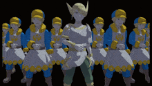 a group of soldiers in blue and yellow uniforms with the letter w on their uniforms