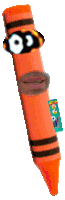 an orange crayon with a face on it and a label that says nickelodeon