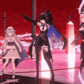 a group of anime characters are standing in a room
