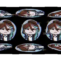 a cartoon character with long hair and a hat is shown in different circles