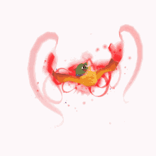 a drawing of a bird with a red ribbon around it