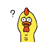 a cartoon chicken with a question mark on its head