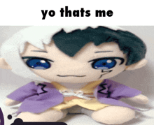 a stuffed toy with the words yo thats me written on it