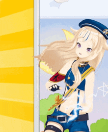 a cartoon of a girl wearing a blue hat