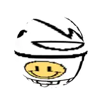 a cartoon drawing of a smiley face with a helmet on .