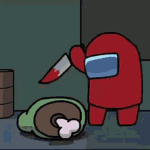 a cartoon of a blue among us character with a helmet on .