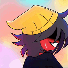 a cartoon drawing of a person with a yellow hat