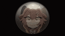 a cartoon of a girl with a dog 's head in a circle with a light shining on her head .