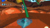 a green plant is growing out of the ground in a video game scene .