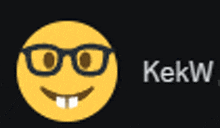a smiley face with glasses and the word kekw written below it