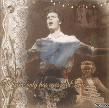 a picture of a man with his arms outstretched and the words mischa only has eyes for esme
