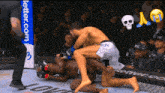 two men are fighting in a boxing ring with a skull and tears emojis in the background .