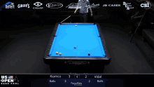 a pool table sponsored by jb cases and diamond