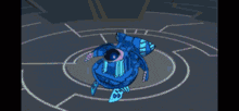 a cartoon turtle is flying through a blue circle .