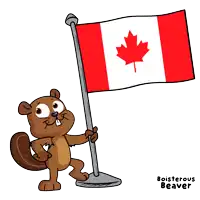 a cartoon of a beaver holding a canadian flag with a maple leaf on it