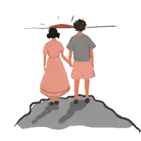 a man and a woman holding hands while looking at the ocean