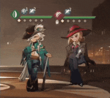 two cartoon characters are standing next to each other in front of a wall with the number 2 on it