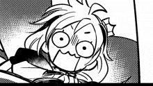 a black and white drawing of a cartoon character with a surprised look on his face .